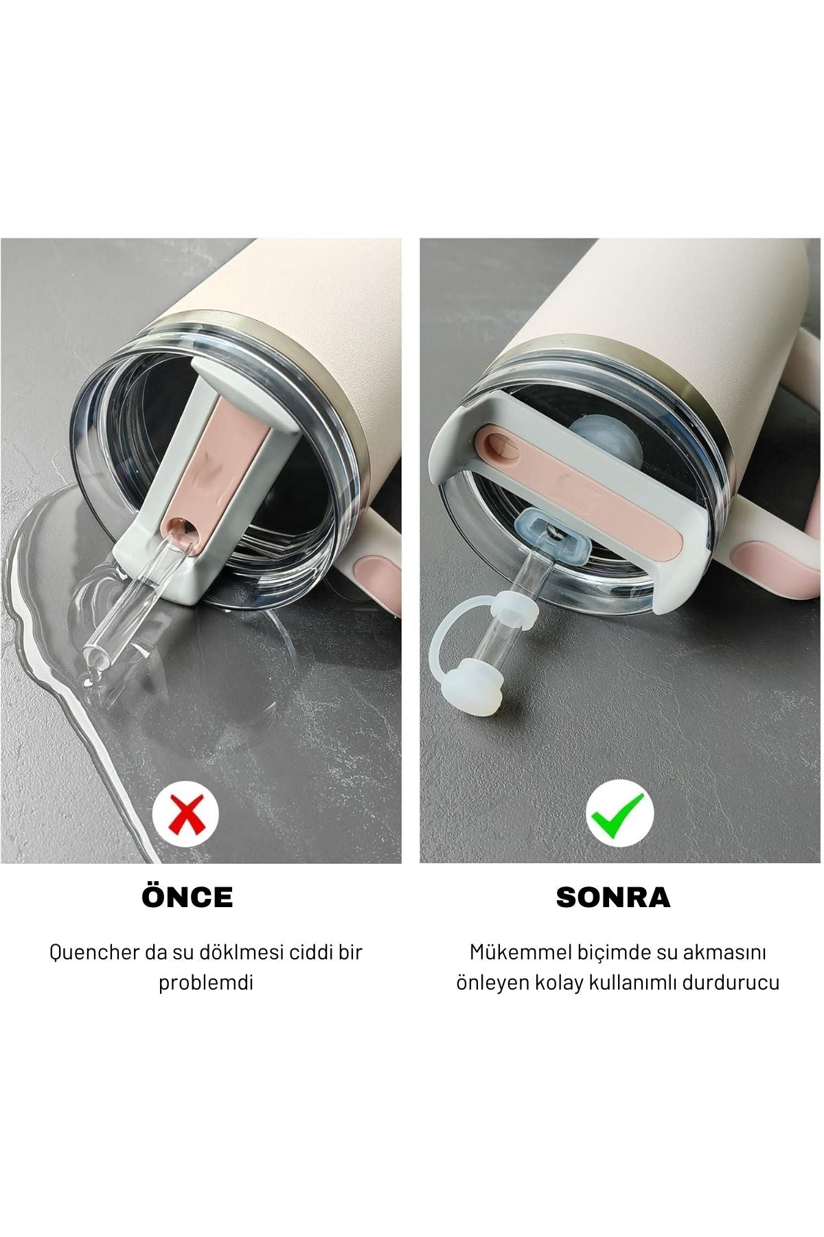 Stanley Quencher Uyumlu 3’lü Silikon Set – Sızdırmaz Tıpa, Pipet Koruyucu ve Taban Kılıfı