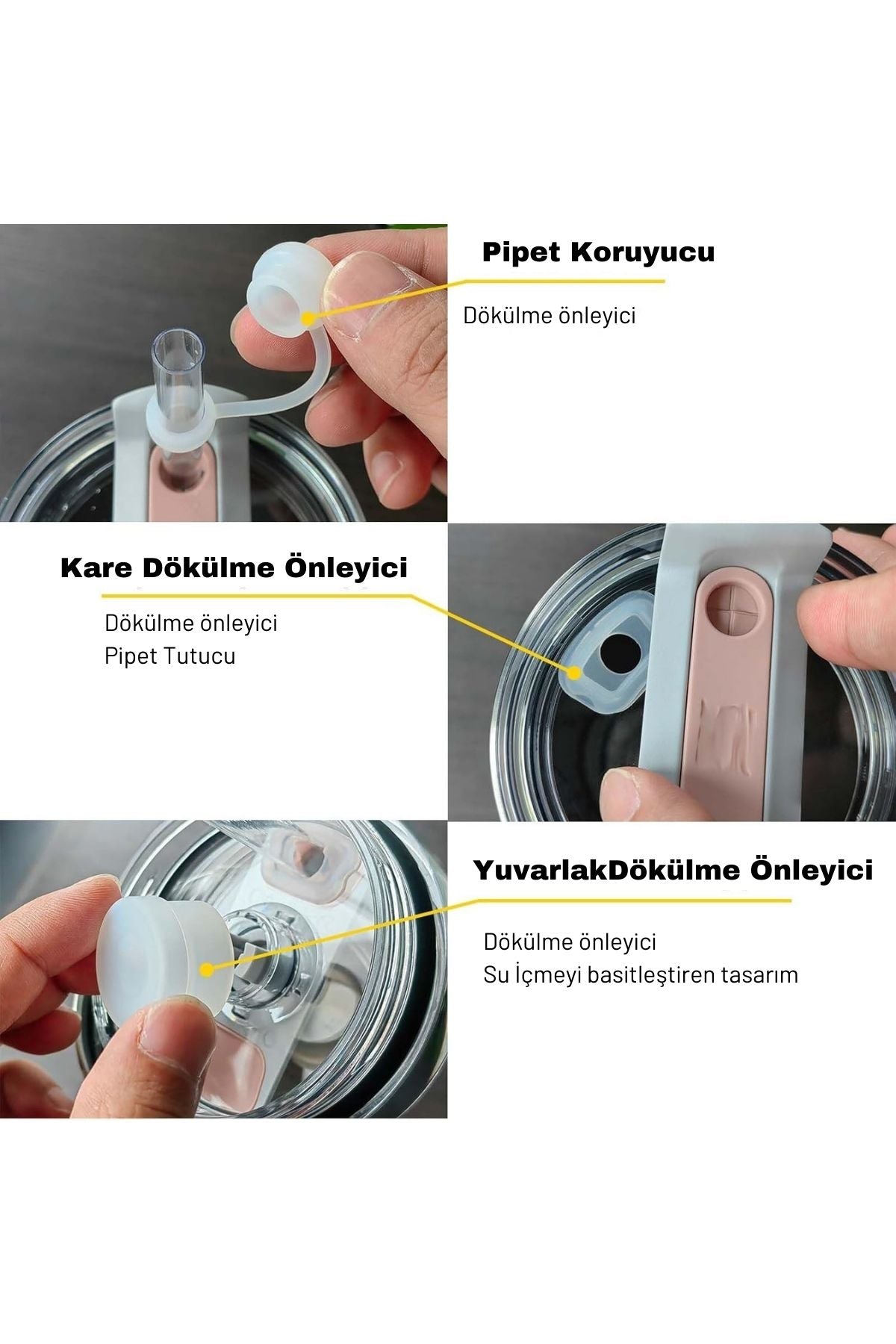 Stanley Quencher Uyumlu 3’lü Silikon Set – Sızdırmaz Tıpa, Pipet Koruyucu ve Taban Kılıfı