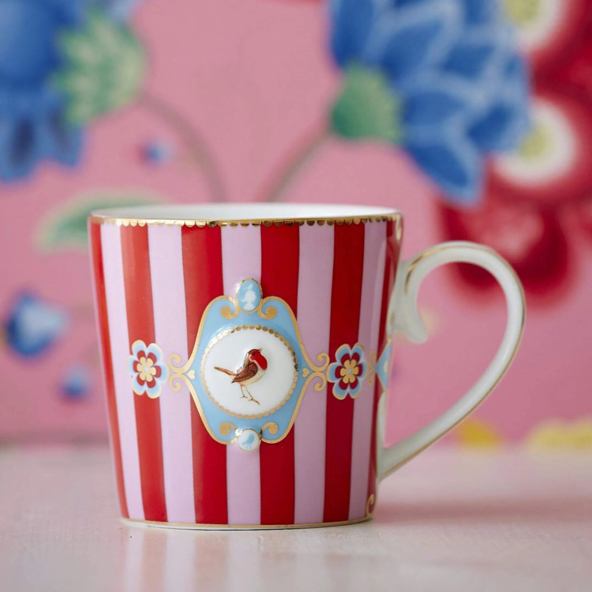 Pip Studio Love Birds Çizgili Kırmızı Pembe Porselen Kup 150ml