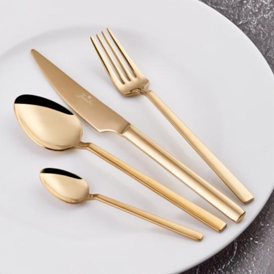 Jumbo 1800 24 Parça 6 Kişilik Titanyum Gold Tatlı Çatal Kaşık Bıçak Seti