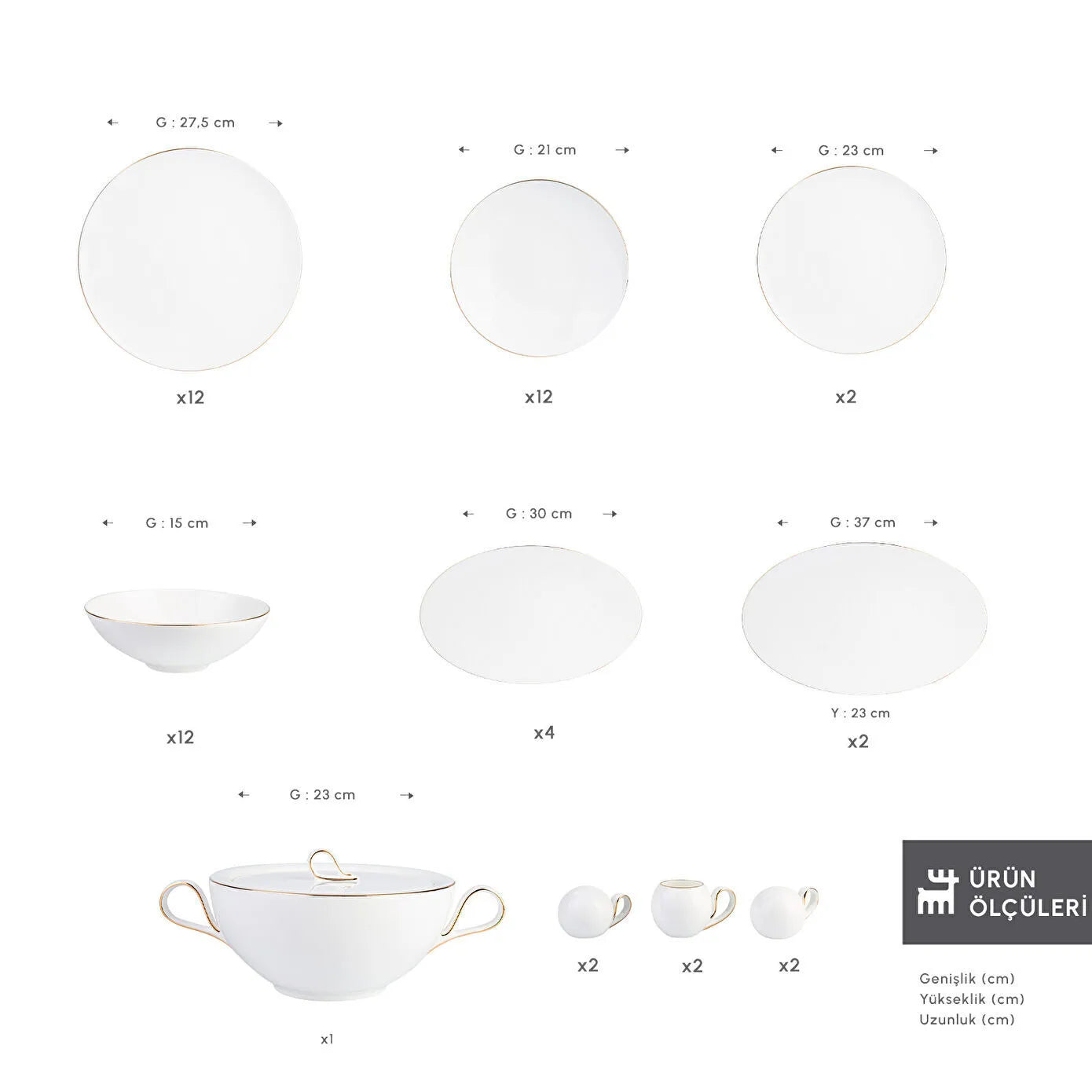 Karaca Red Carpet Collection Fine Pearl Extra Chanak 62 Parça 12 Kişilik Yemek Takımı Gold