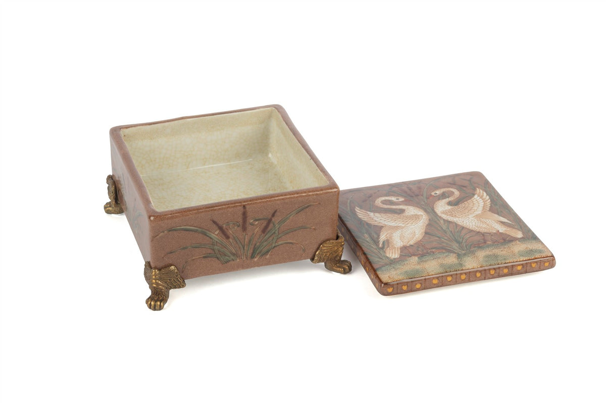 Mikasa Moor Kahverengi Kuğulu Antik Kapaklı Dekoratif Kutu 11x7cm