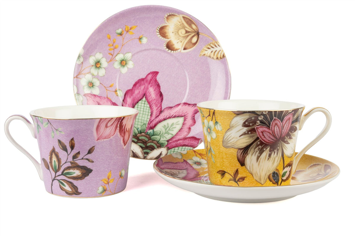 La Maison Peony 2li Sarı Pembe Çay Fincan Seti