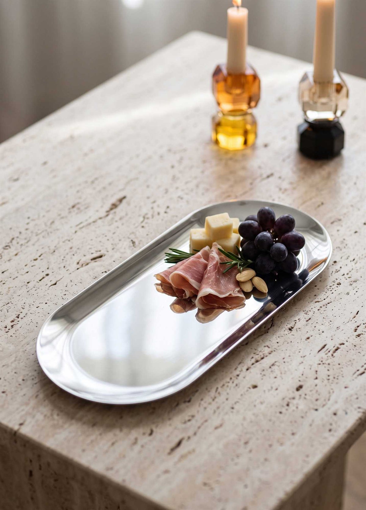 The Mia Linea Oval Çelik Servis Tabağı Gümüş 30 x 12 Cm