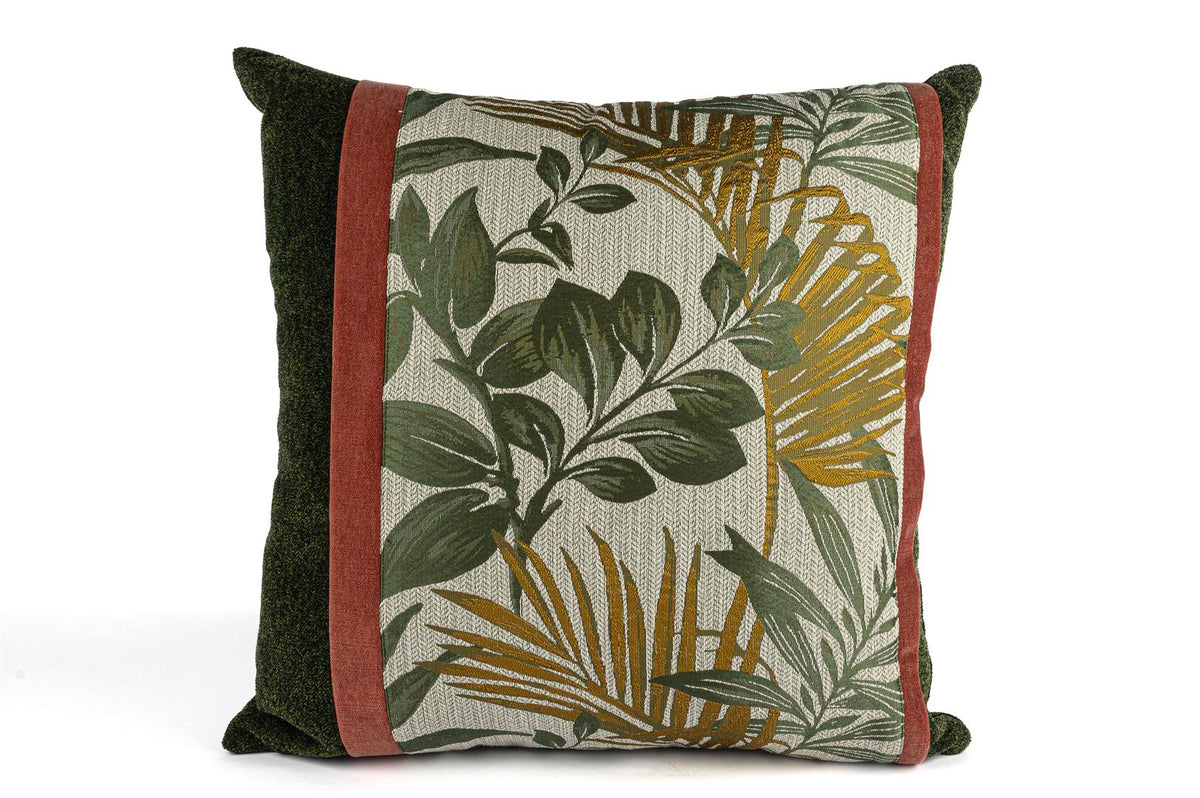 Mikasa Moor Olive Yeşil yapraklı pembe biyeli yastık50cm