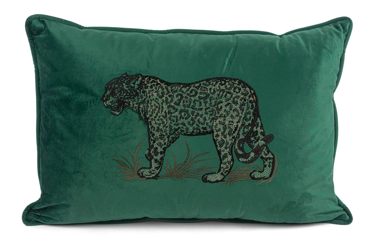 Mikasa Moor Leopar Nakışlı Yeşil kadife yastık40x60