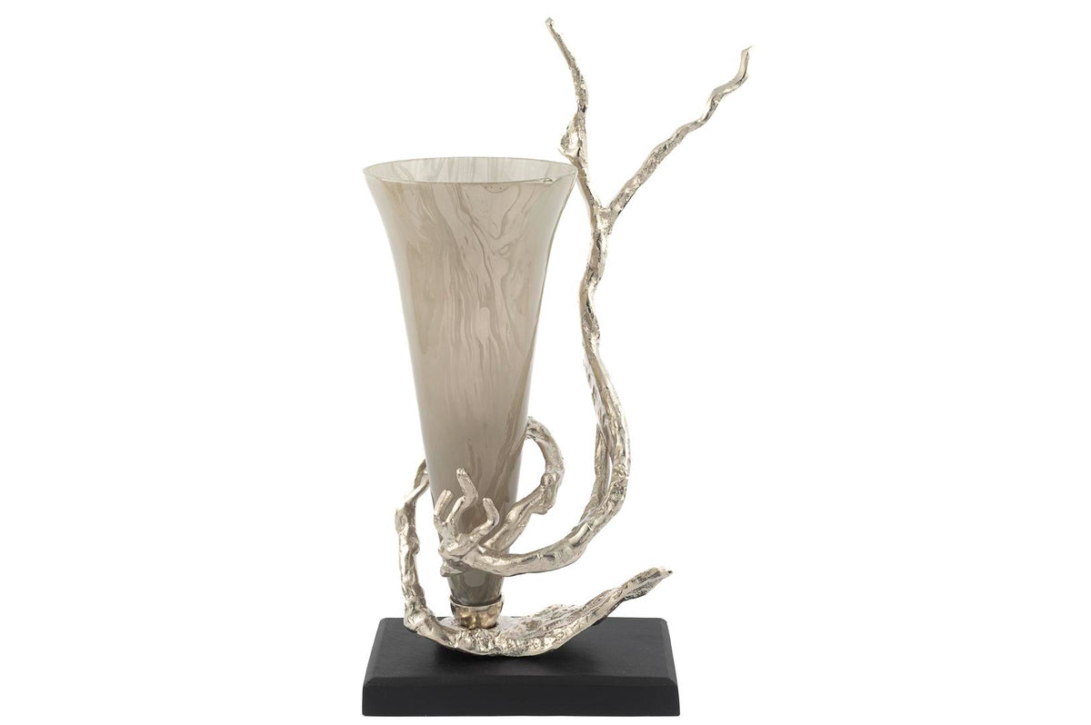 Mikasa Moor Curly Gümüş Metalli Cam Vazo 26x14x57cm