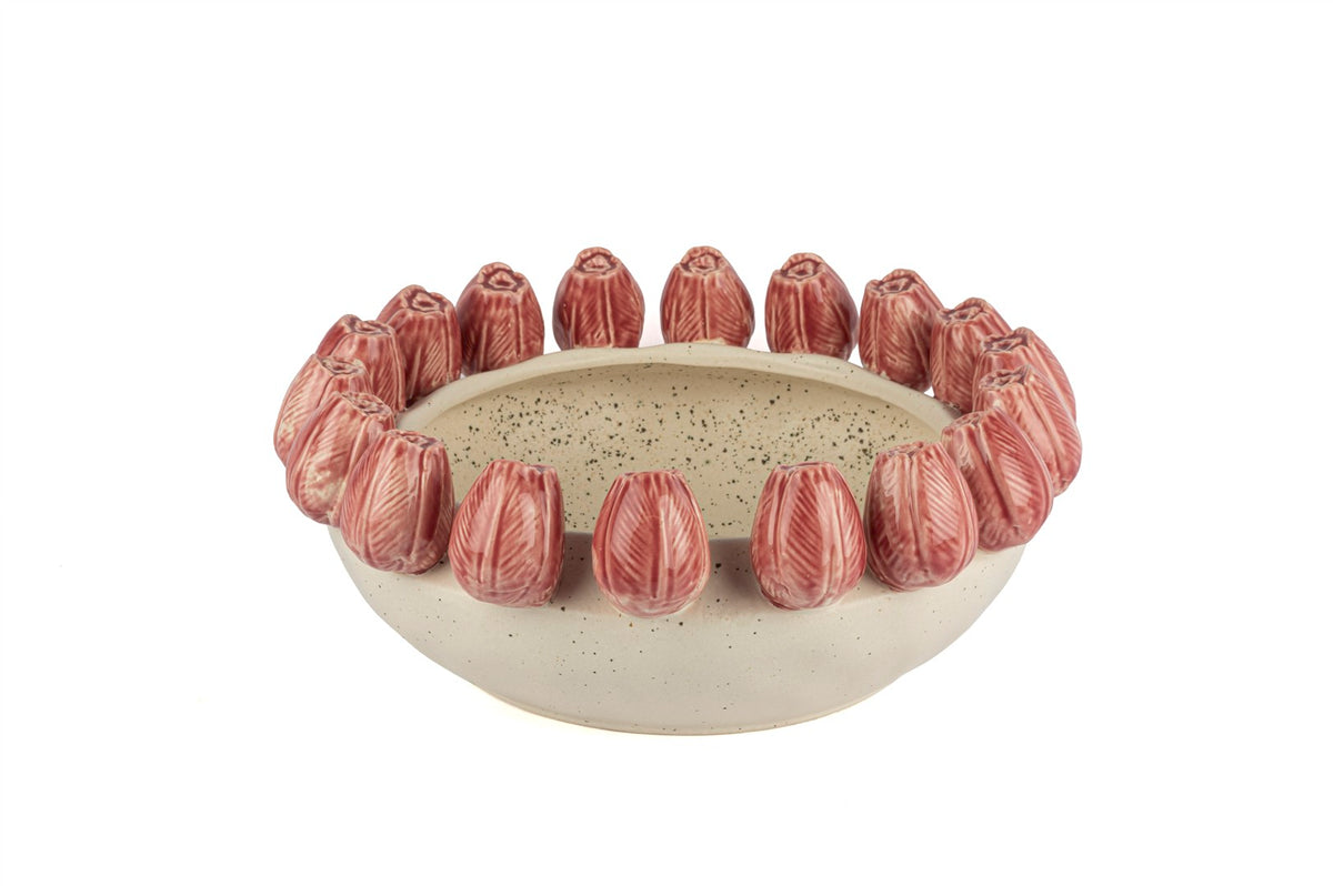 Mikasa Moor Krem Pembe Lale Kabartmalı Dekoratif Kase 34x13cm