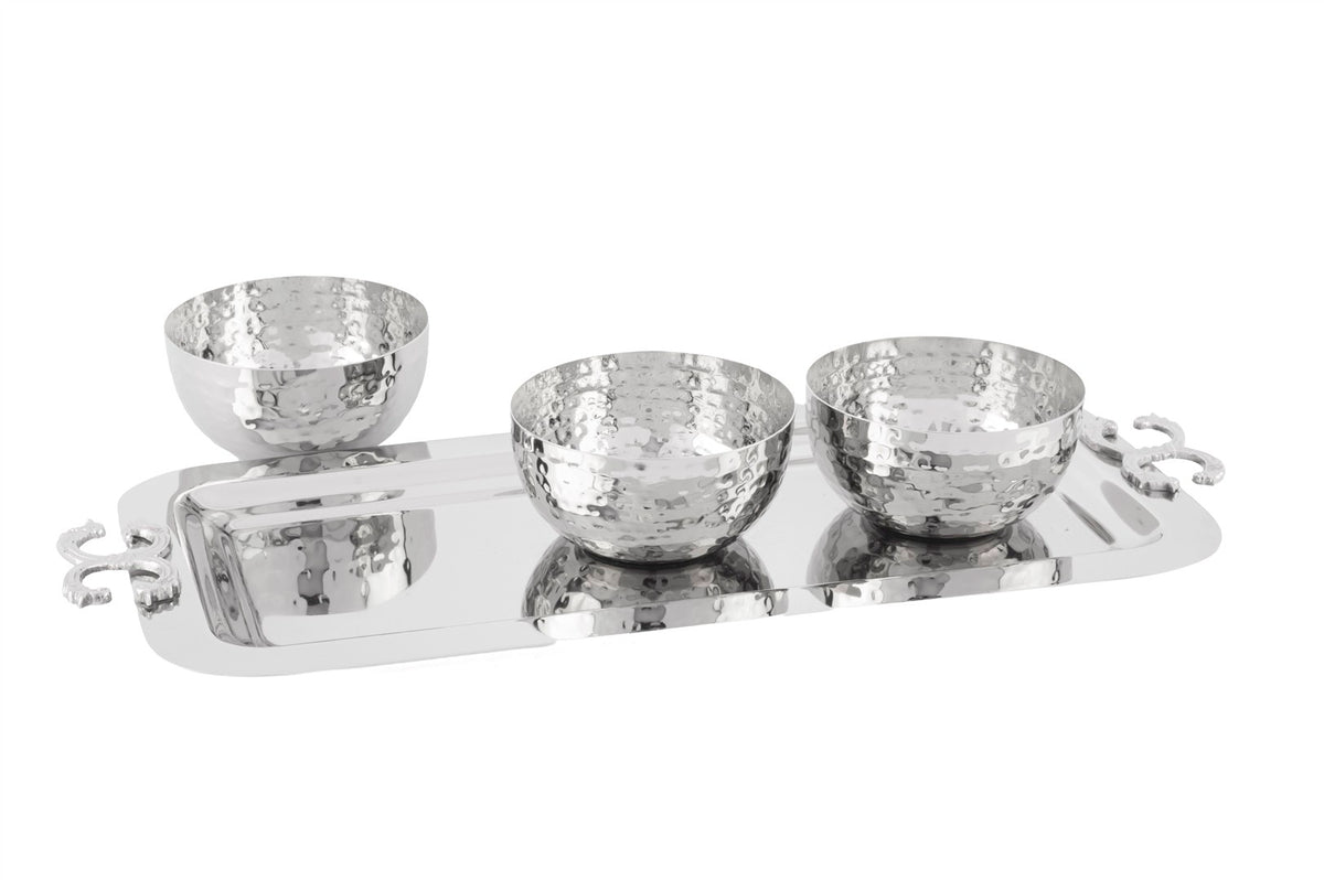 Mikasa Moor Silver 3lü Dövme Kaseli Tepsi 18x42x6cm