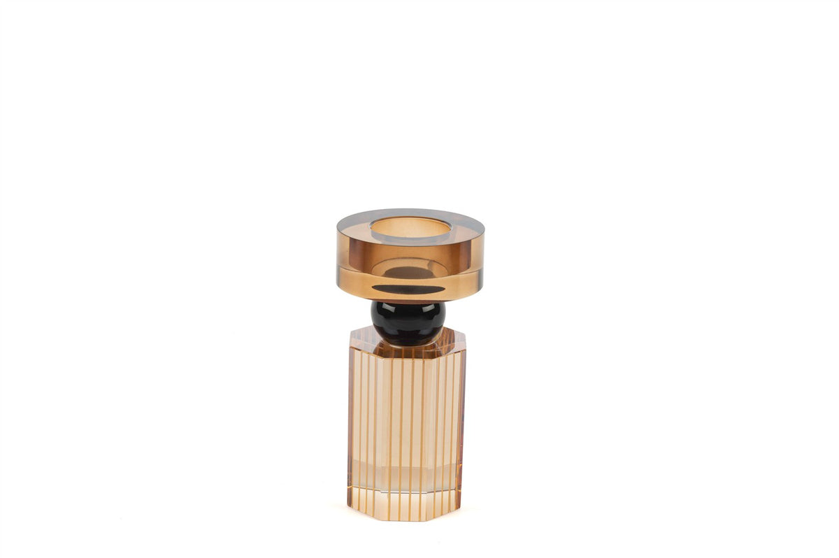 Mikasa Moor Şampanya Amber Çizgili Kristal Şamdan 15x8cm