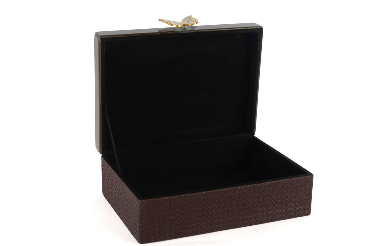 Mikasa Moor Acı Kahve Gold Kelebek Figürlü Deri Kutu 30x23x12cm