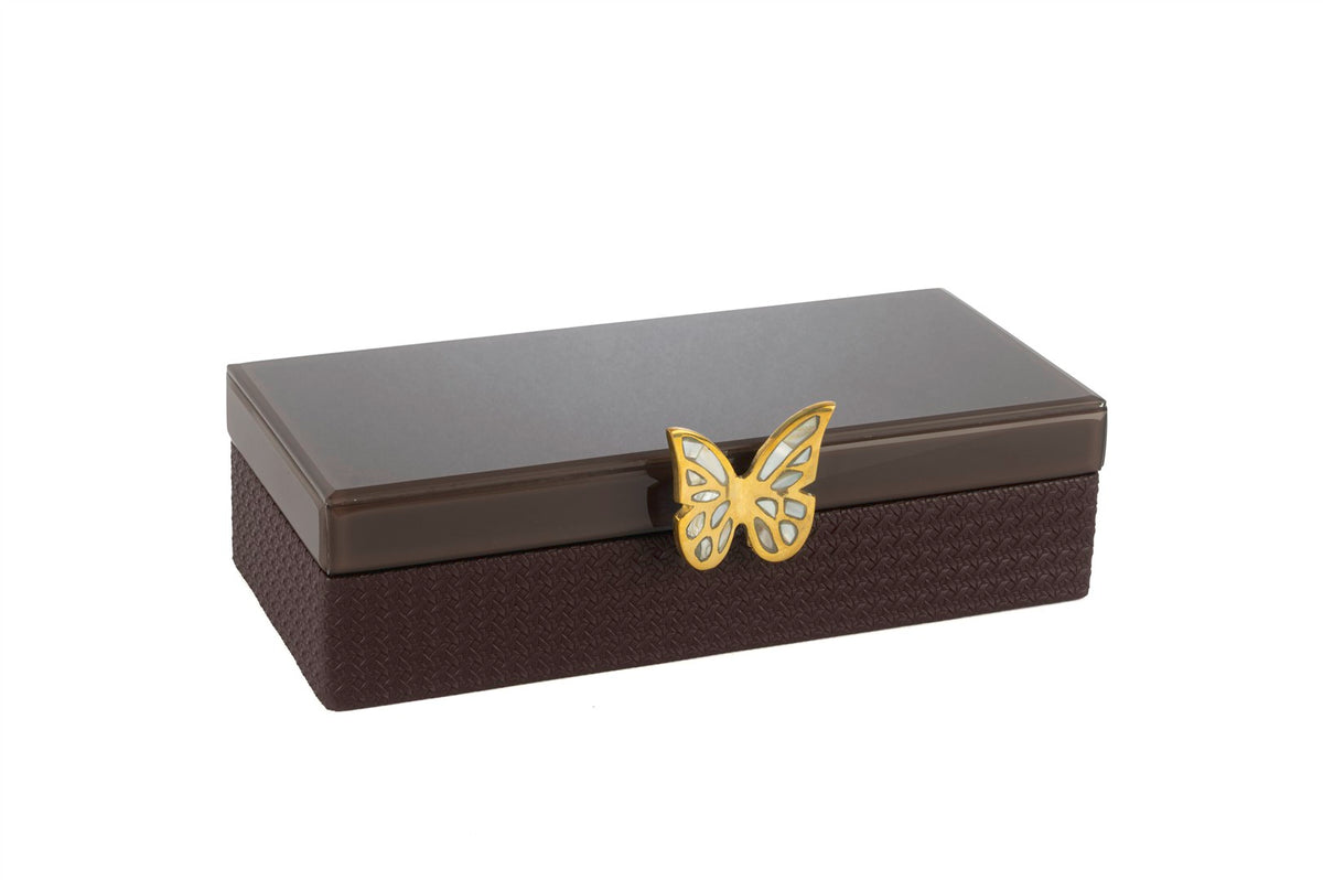 Mikasa Moor Acı Kahve Gold Kelebek Figürlü Deri Kutu 30x15x10cm