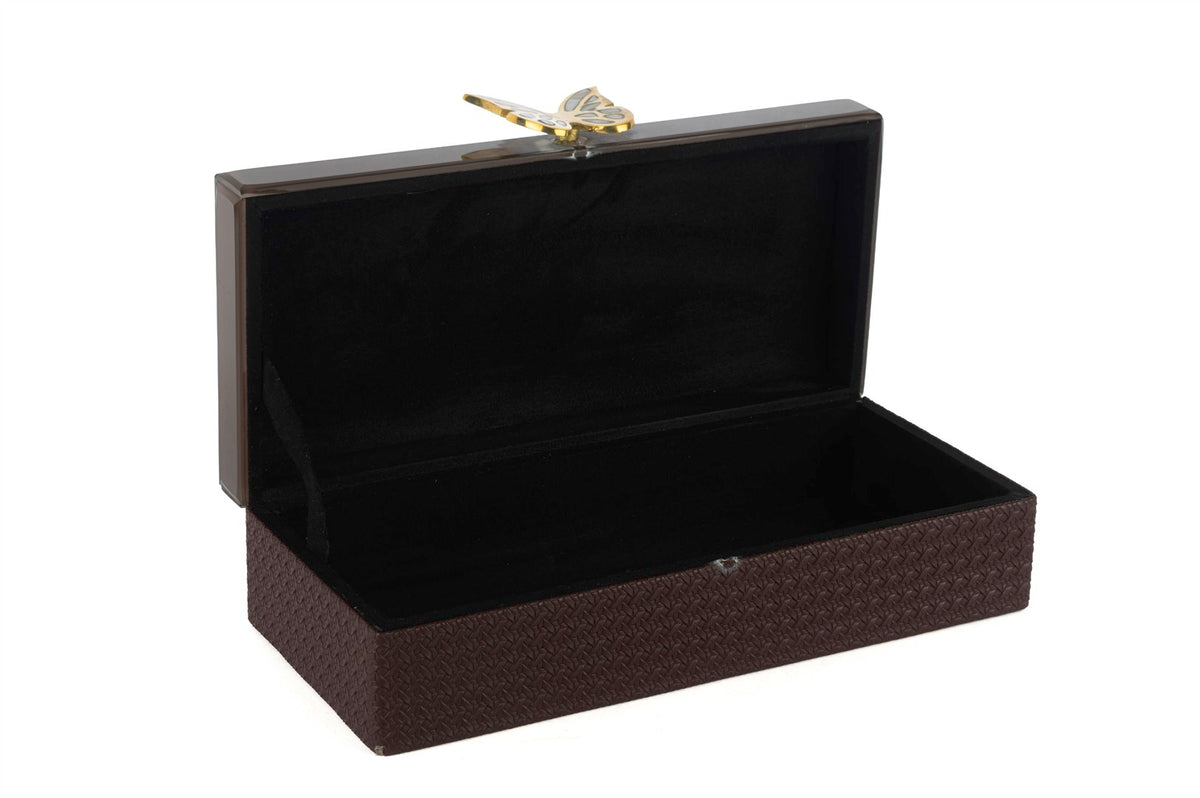 Mikasa Moor Acı Kahve Gold Kelebek Figürlü Deri Kutu 30x15x10cm