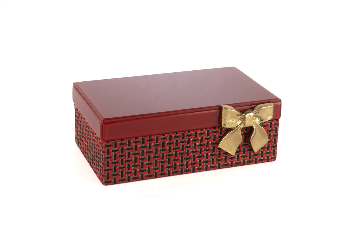 Mikasa Moor Kırmızı Gold Fiyonklu Kumaş Cam Kutu 26x17x10cm