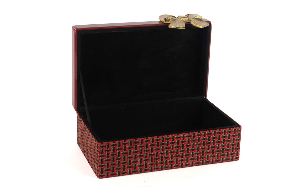 Mikasa Moor Kırmızı Gold Fiyonklu Kumaş Cam Kutu 26x17x10cm