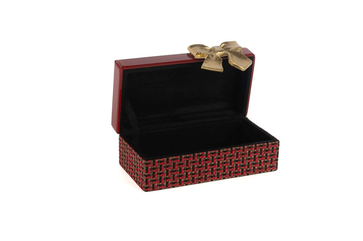Mikasa Moor Kırmızı Gold Fiyonklu Kumaş Cam Kutu 21x12x8cm