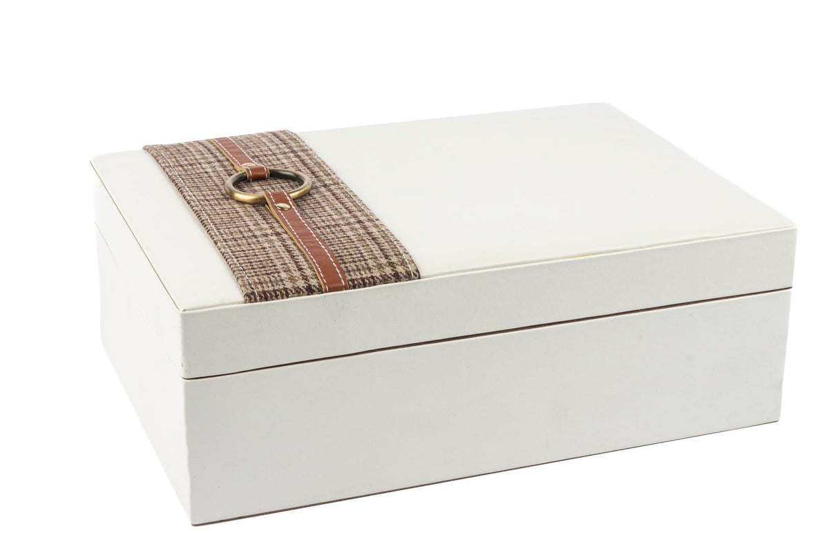 Mikasa Moor Beyaz Ekose Deri Takı Kutusu 22x30x11cm