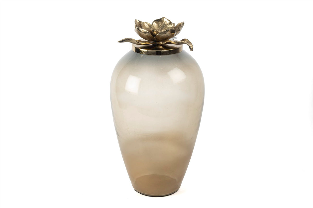 Mikasa Moor Kahve Saydam Cam Lotus Gold Kapaklı Küp 48x26cm