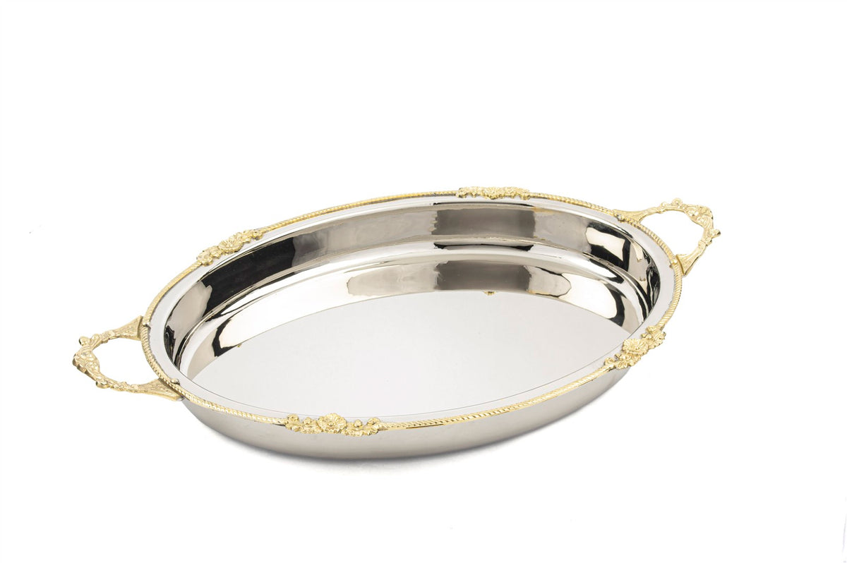 Mikasa Moor Gümüş Gold İşlemeli Oval Tepsi 54x32x8cm