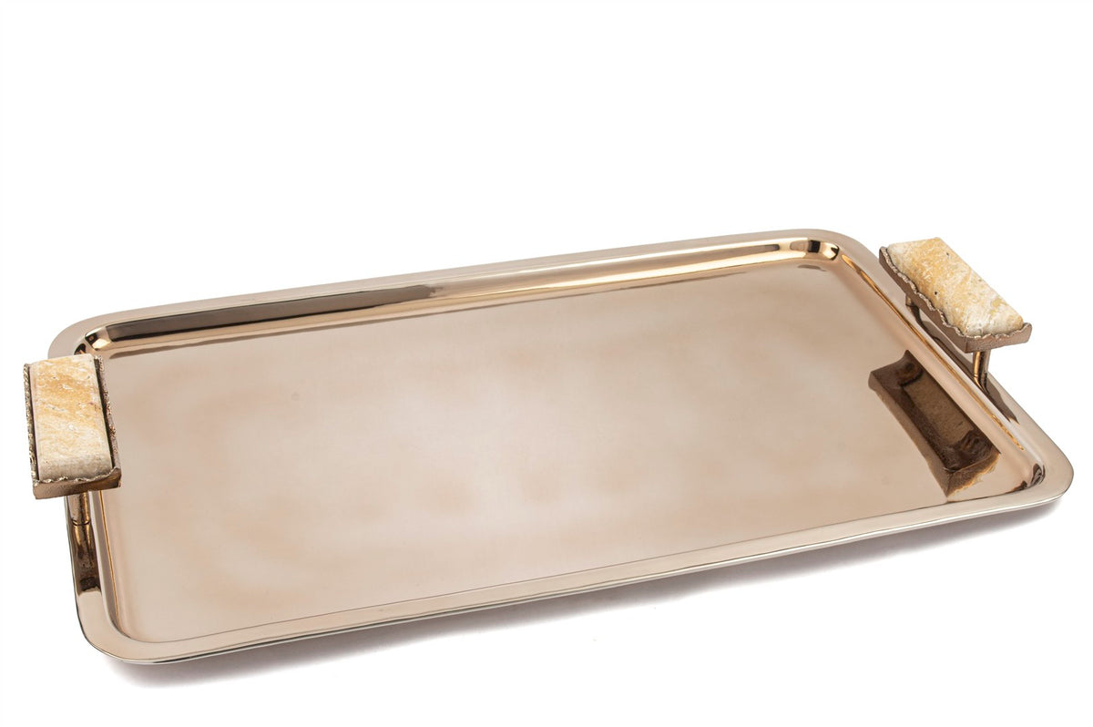 Mikasa Moor Bronz Traverten Mermer Kulplu Tepsi 63x38x8cm