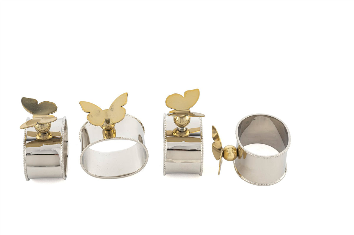 Mikasa Moor Silver Gold Kelebek 4lü Peçete Yüzüğü