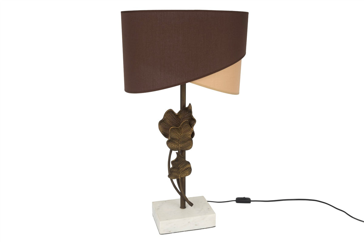 Mikasa Moor Kahve Krem Mermer Bronz Yaprak Abajur 77x39cm