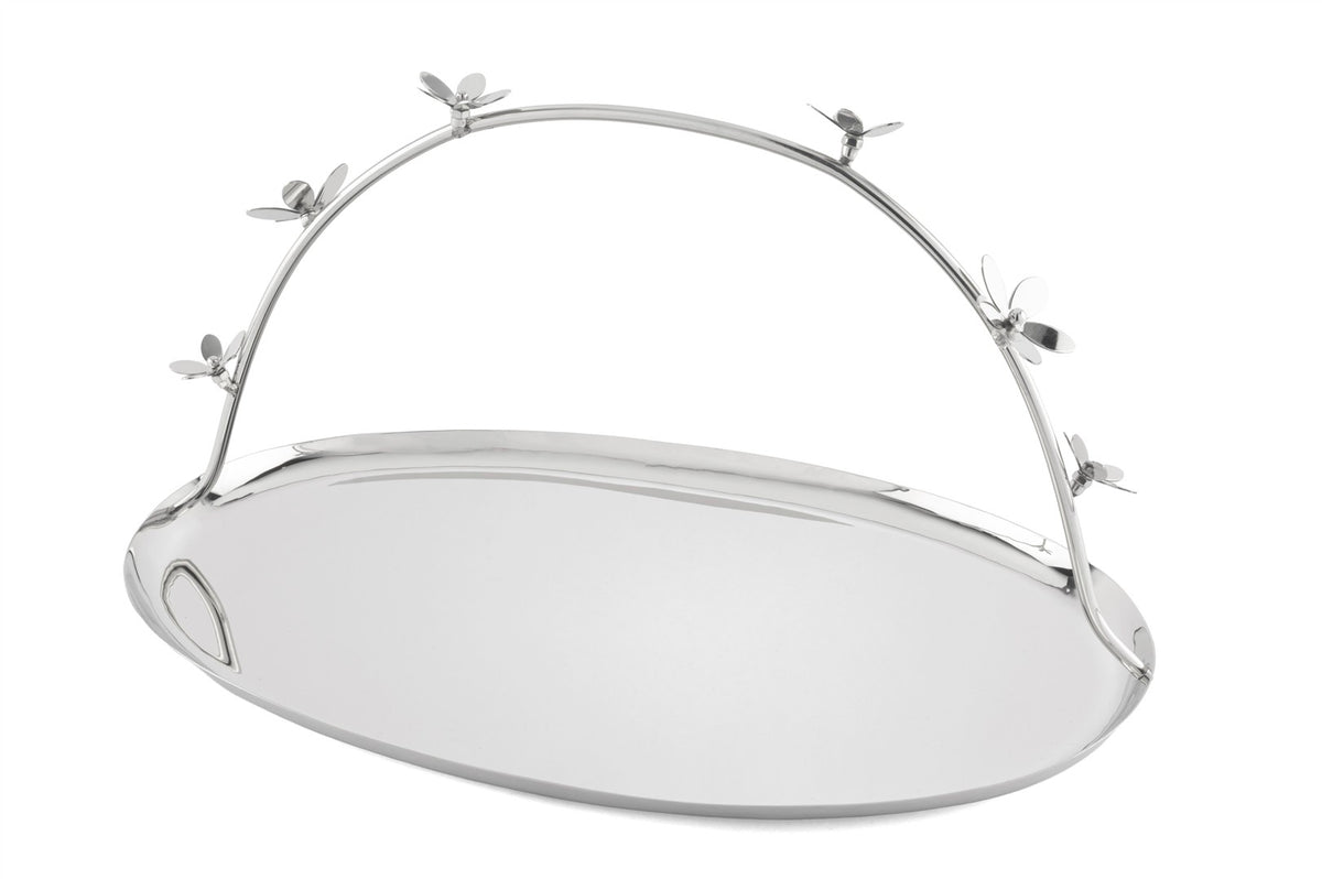 Mikasa Moor Flora Silver Kulplu Oval Sunumluk 40x26x22cm