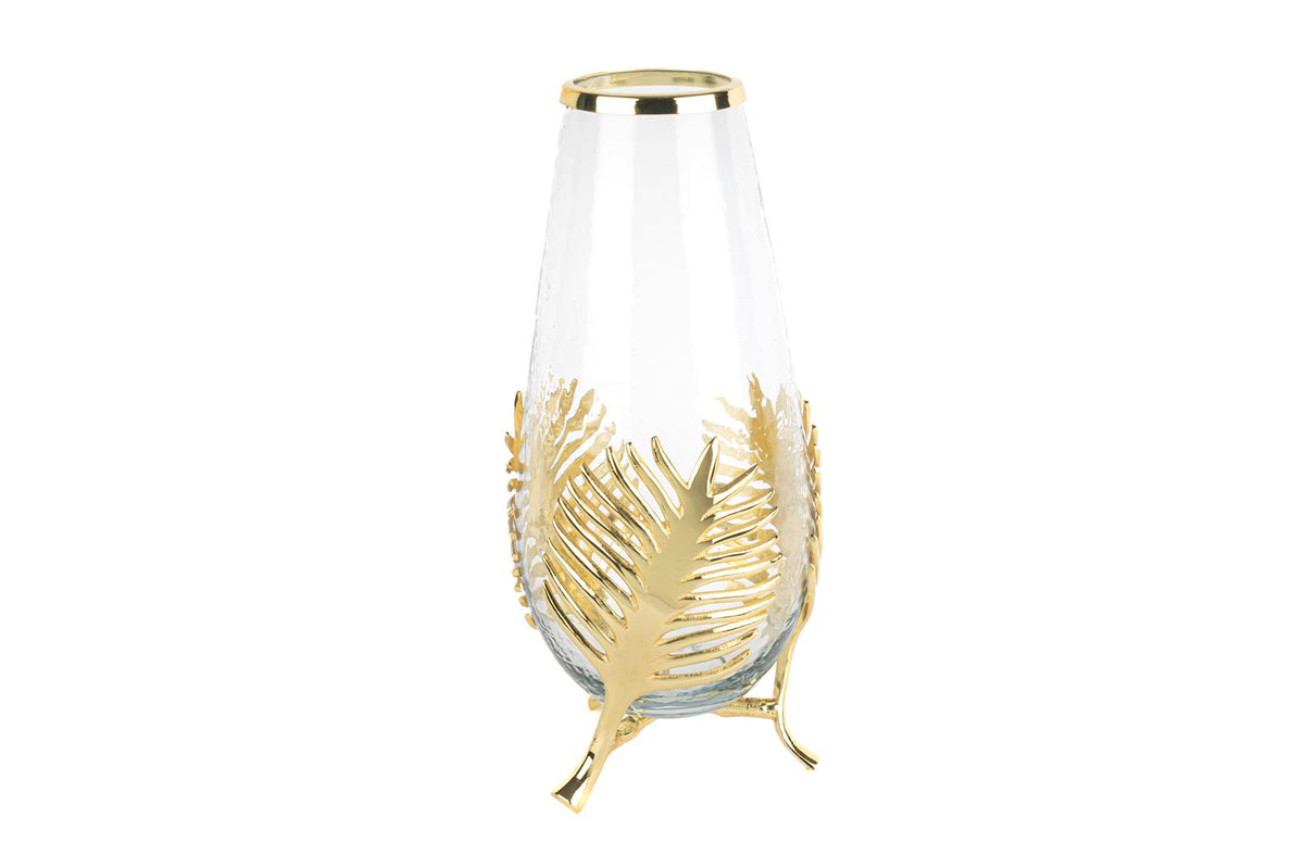Mikasa Moor Gold Metal Yapraklı Cam Vazo 15x35cm