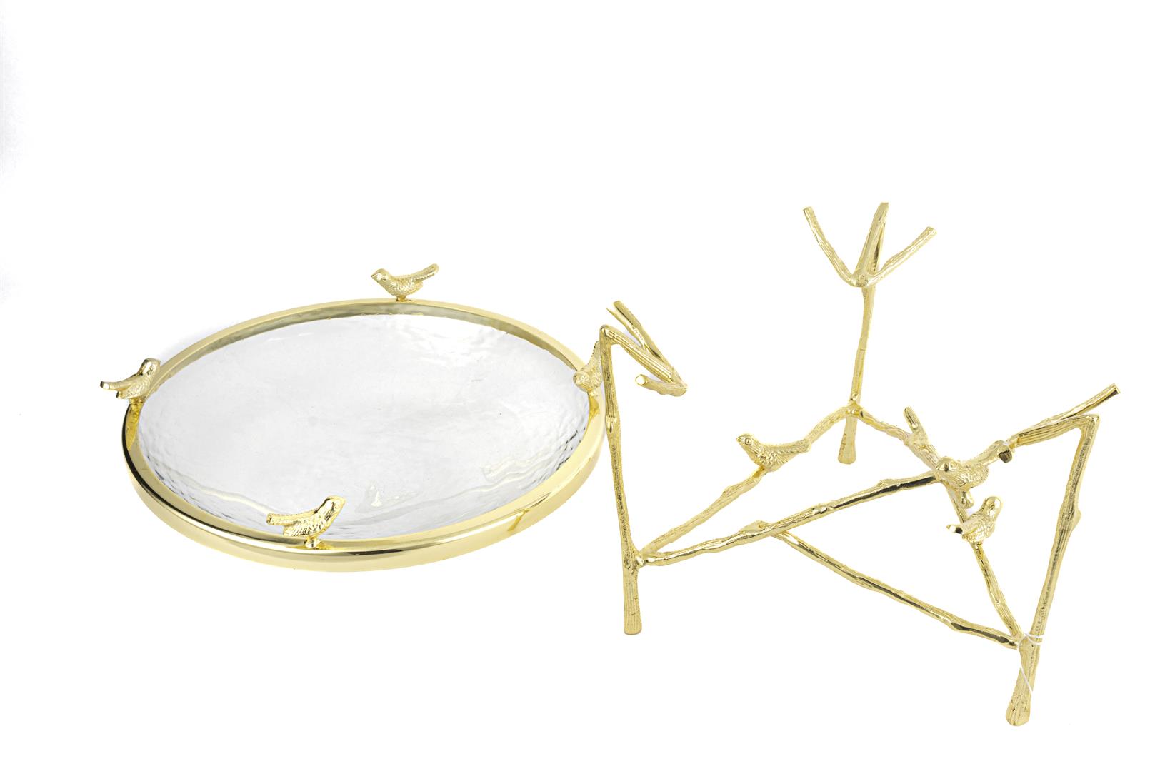 Gold Kuşlu Metal Ayaklı Cam Kase 25x21cm