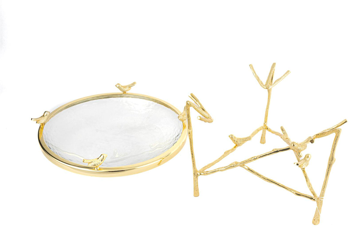 Mikasa Moor Gold Kuşlu Metal Ayaklı Cam Kase 25x21cm