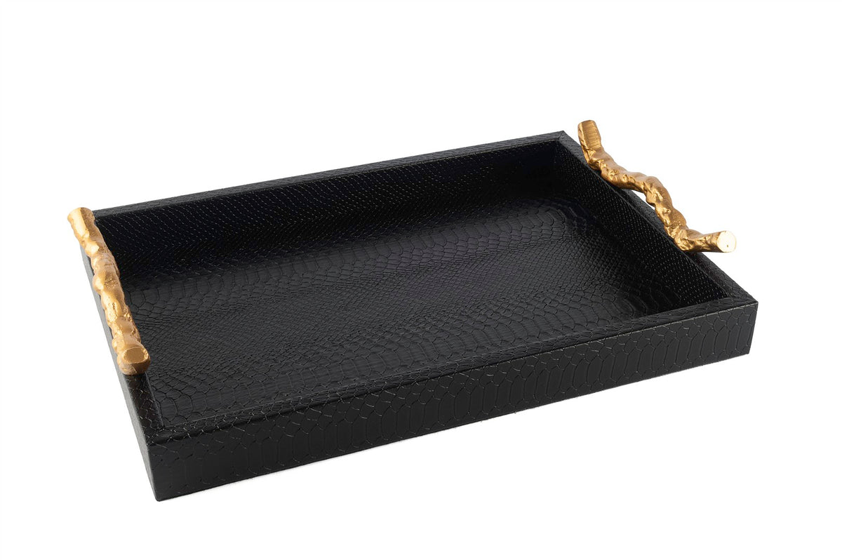 Mikasa Moor Siyah Gold Kulplu Deri Tepsi 40x28x7cm