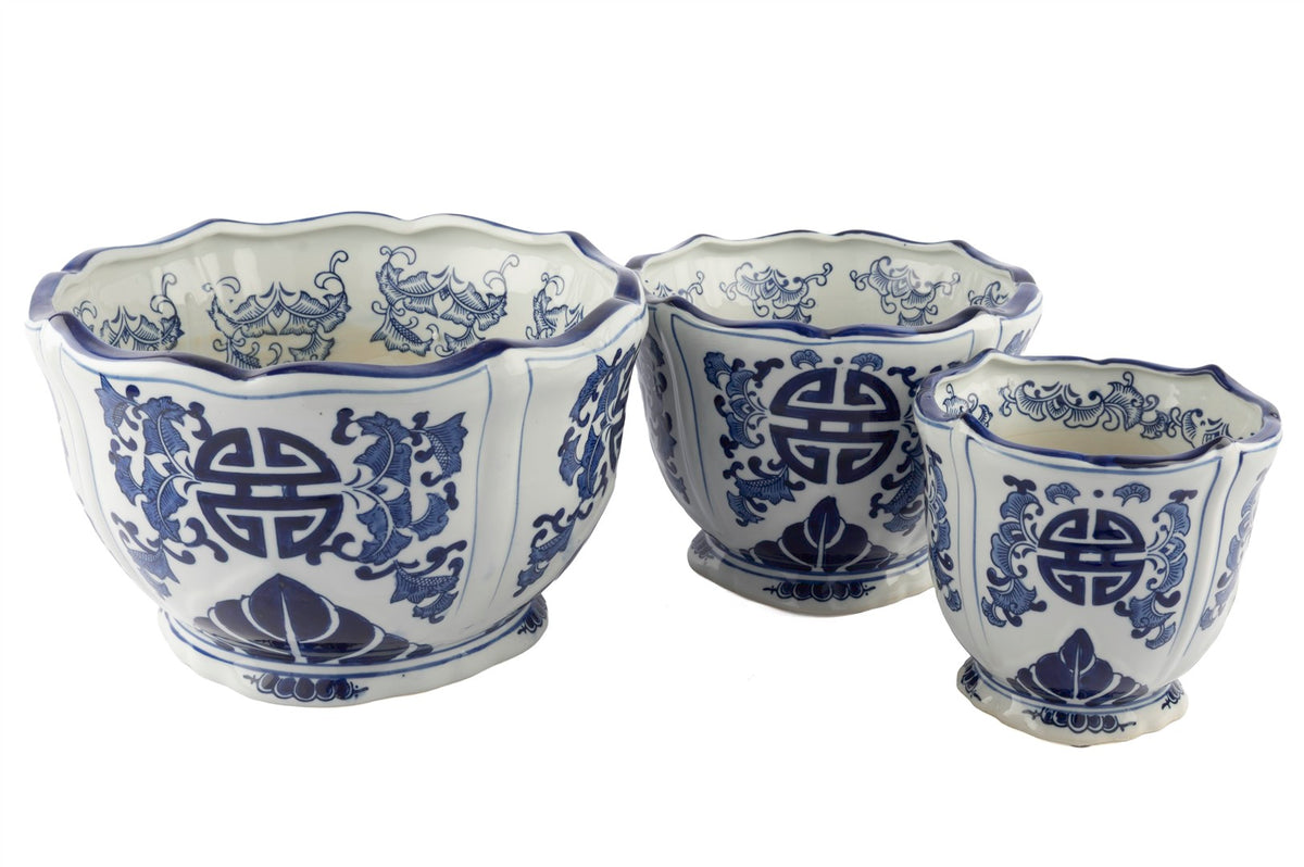 Mikasa Moor Blue Blanc 3'lü Saksı 18x18 26x20 34x22cm