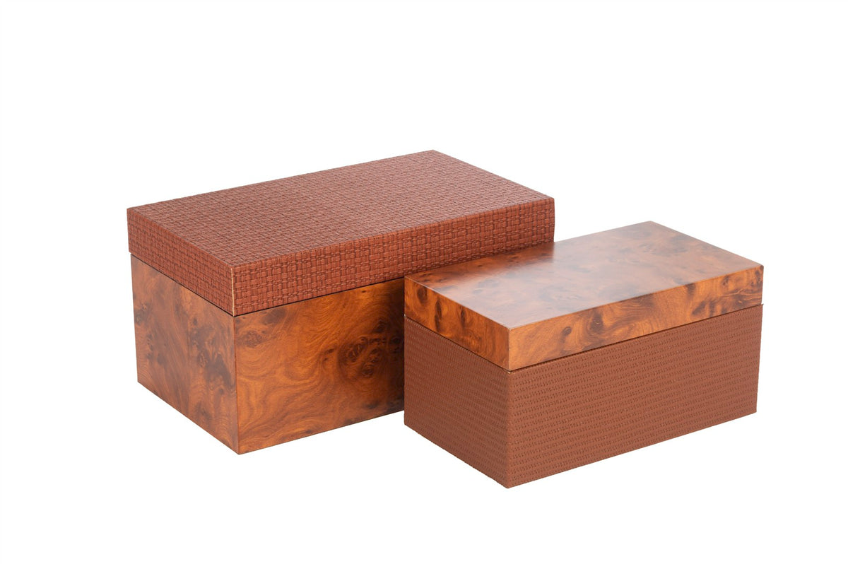 Mikasa Moor 2 li Ahşap Deri Kahve Dekoratif Kutu 28x16x14cm 23x13x12cm