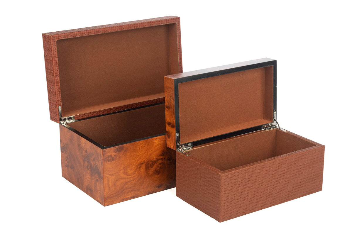 Mikasa Moor 2 li Ahşap Deri Kahve Dekoratif Kutu 28x16x14cm 23x13x12cm
