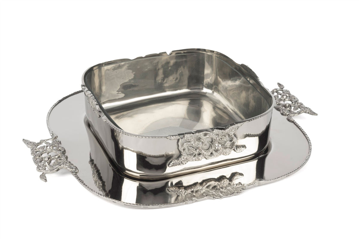 Mikasa Moor Silver İşlemeli Tepsili Cam Kase 38x32x8cm