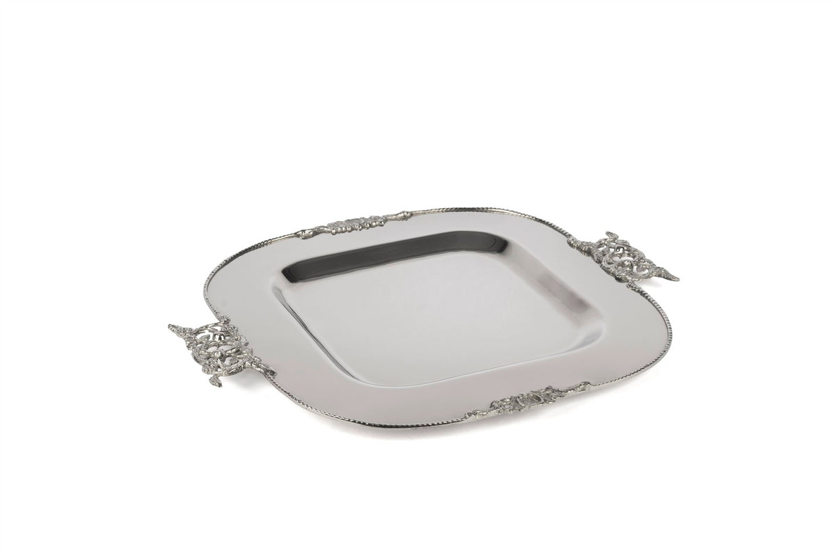 Mikasa Moor Silver İşlemeli Tepsili Cam Kase 38x32x8cm