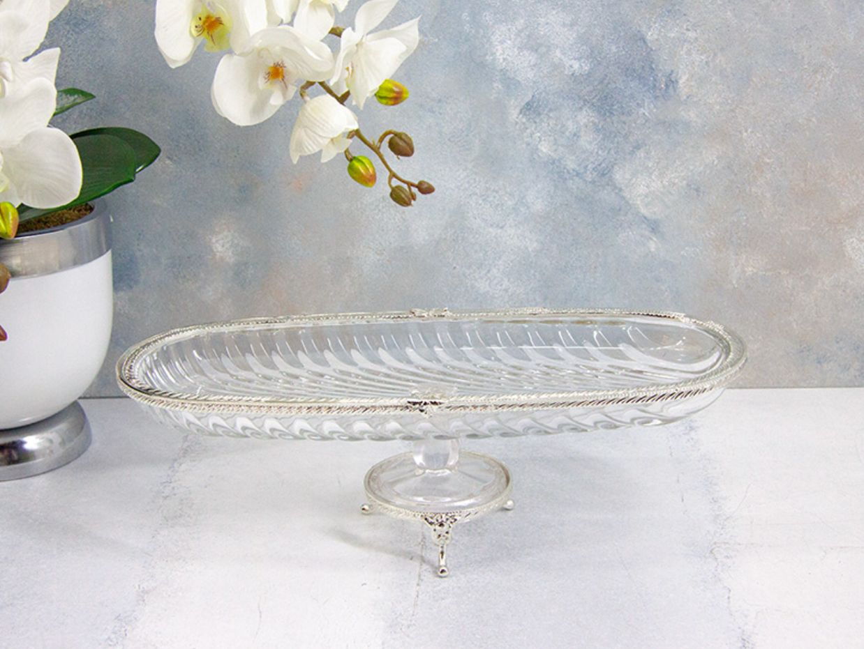 Mondekor Gümüş 33 Cm Oval Ayaklı Sunum