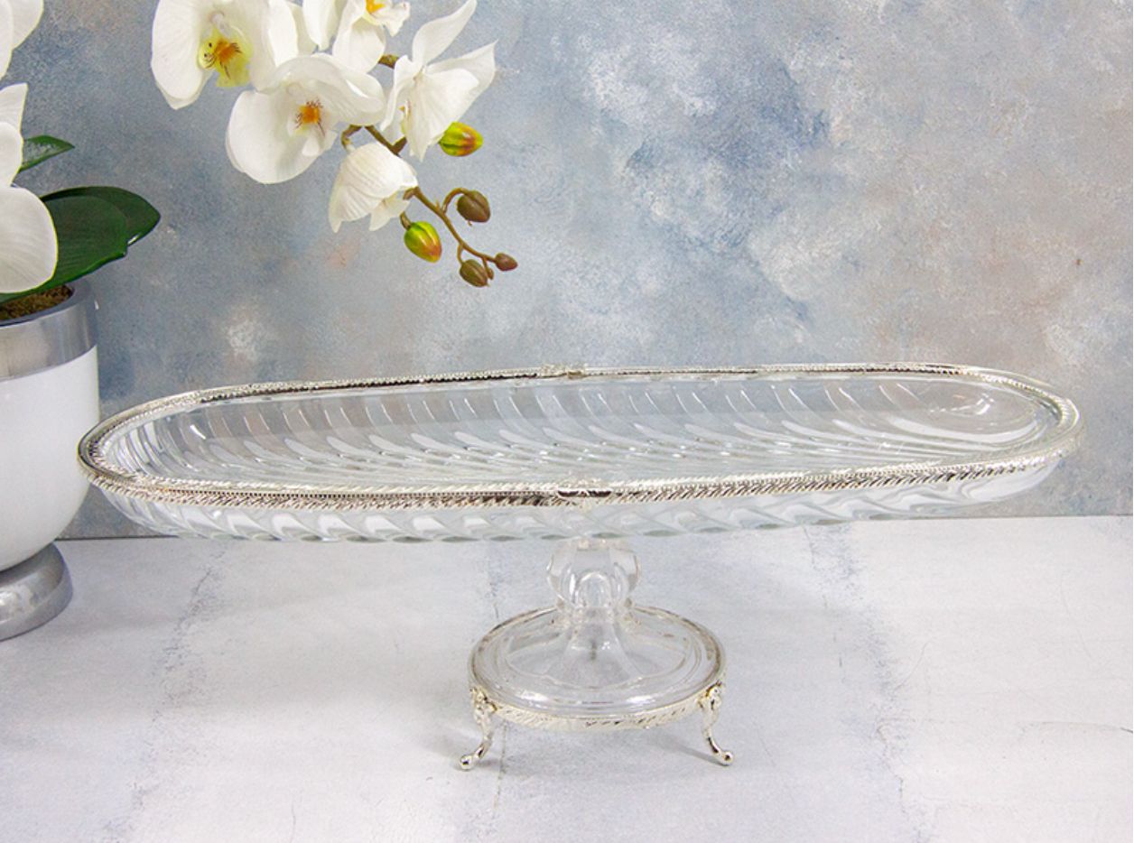 Mondekor Gümüş 40 Cm Oval Ayaklı Sunum