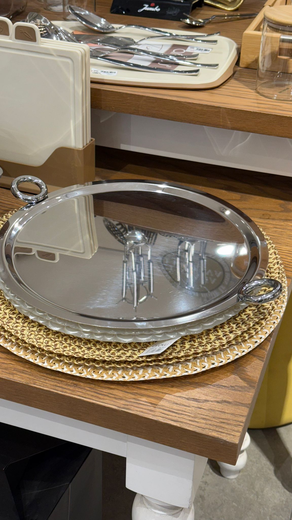 Yuvarlak Krom Kulplu Tepsi