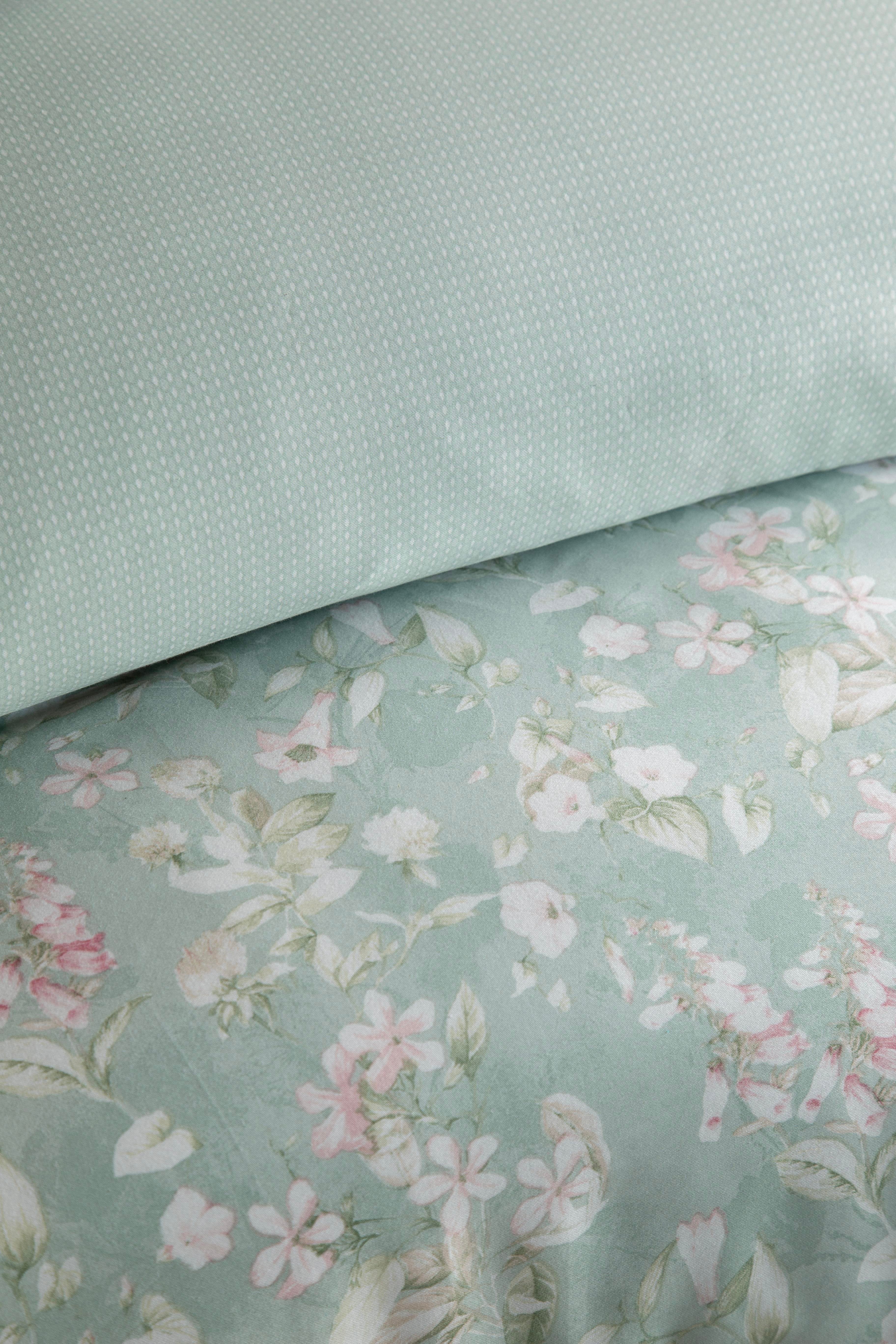 Apricitas Home Franny Adaçayı Çift Kişilik Elegance Baskılı Saten Nevresim Takımı