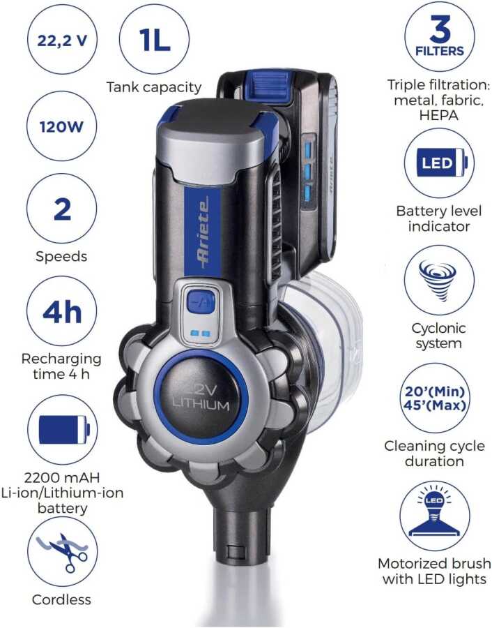 Ariete Dikey Şarjlı Süpürge Mavi 2722/00