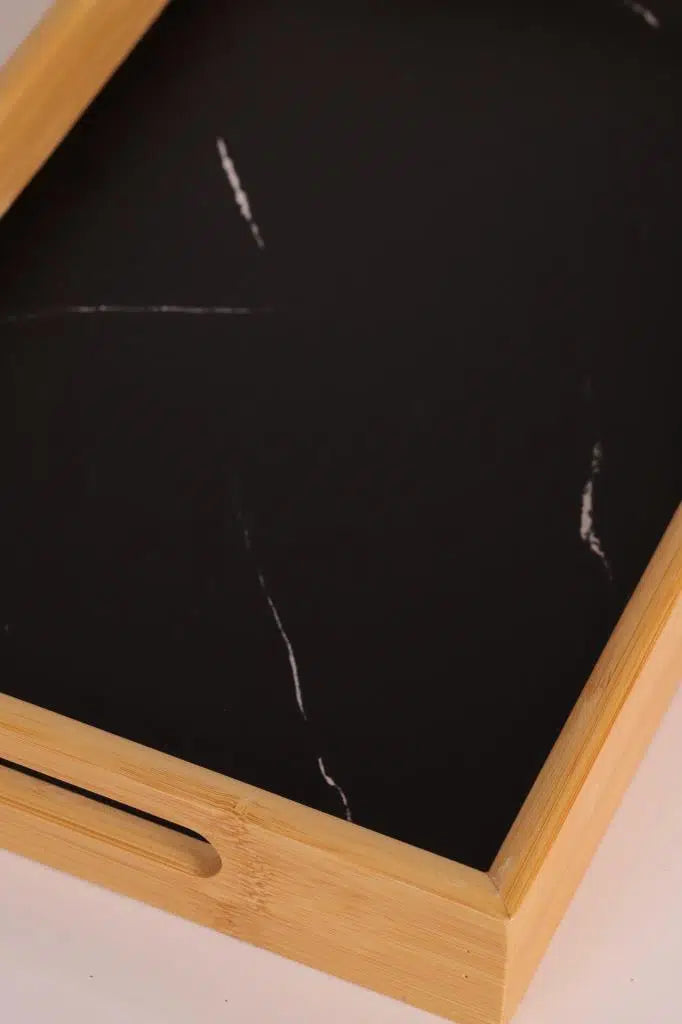 Bambum Marbella - Mermer Desenli Tepsi Siyah Küçük