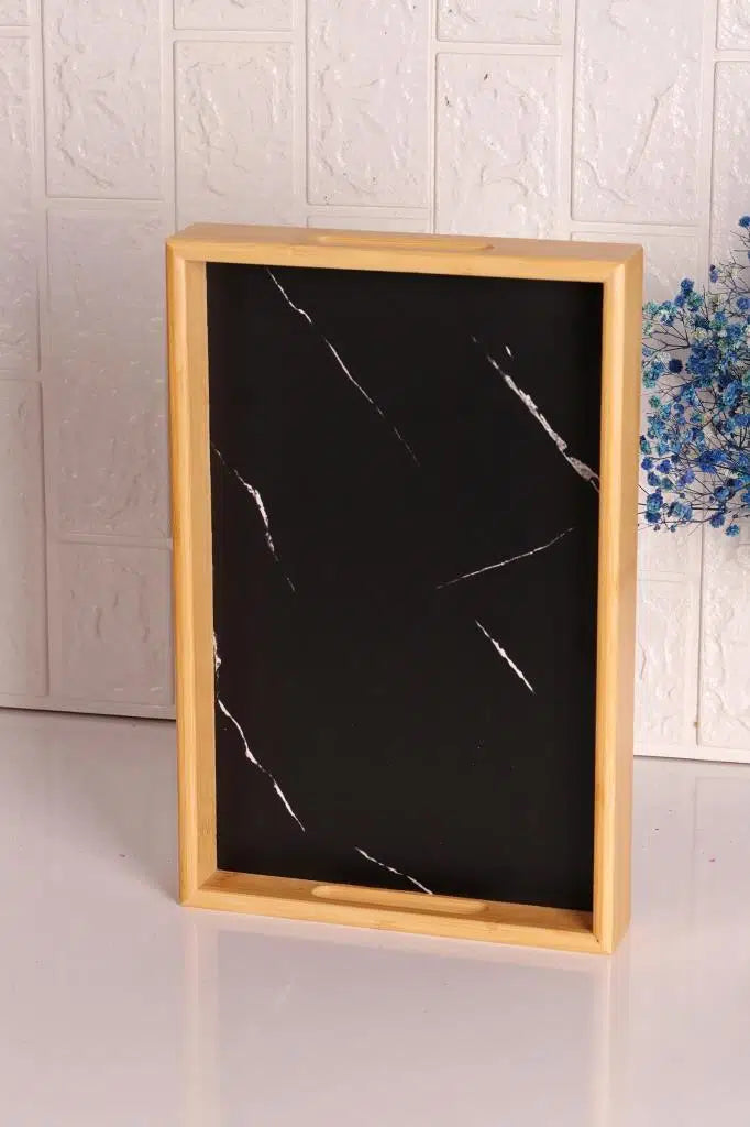 Bambum Marbella - Mermer Desenli Tepsi Siyah Küçük