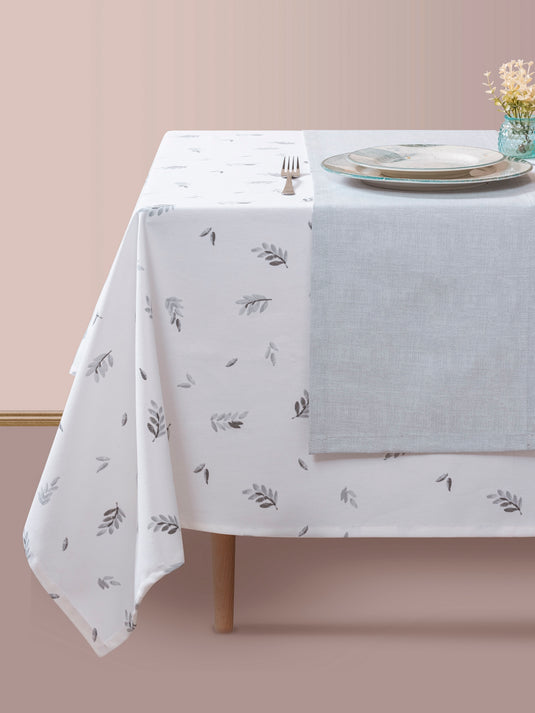Cotton Box Baskılı Masa Örtüsü Seti Yaprak Gri 160x180
