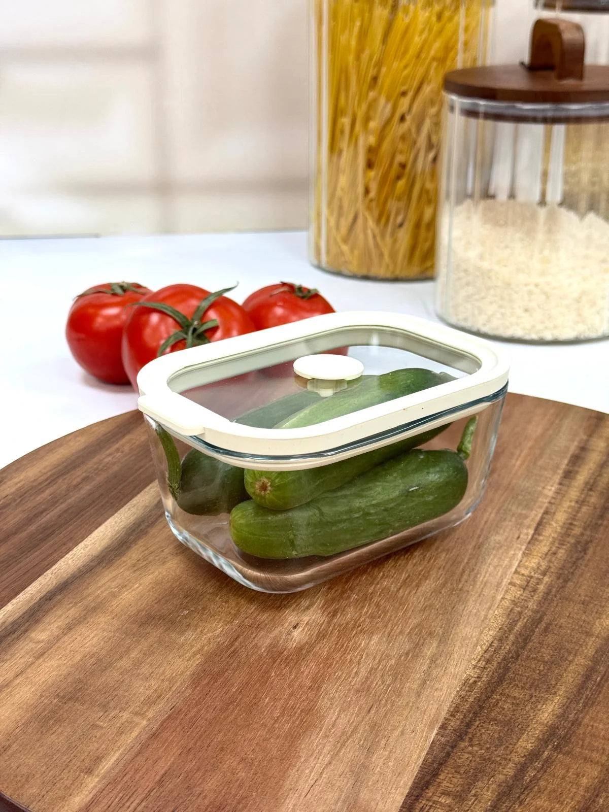 Hıelo 470 Ml Cam Saklama Kabı-Krem Şerit