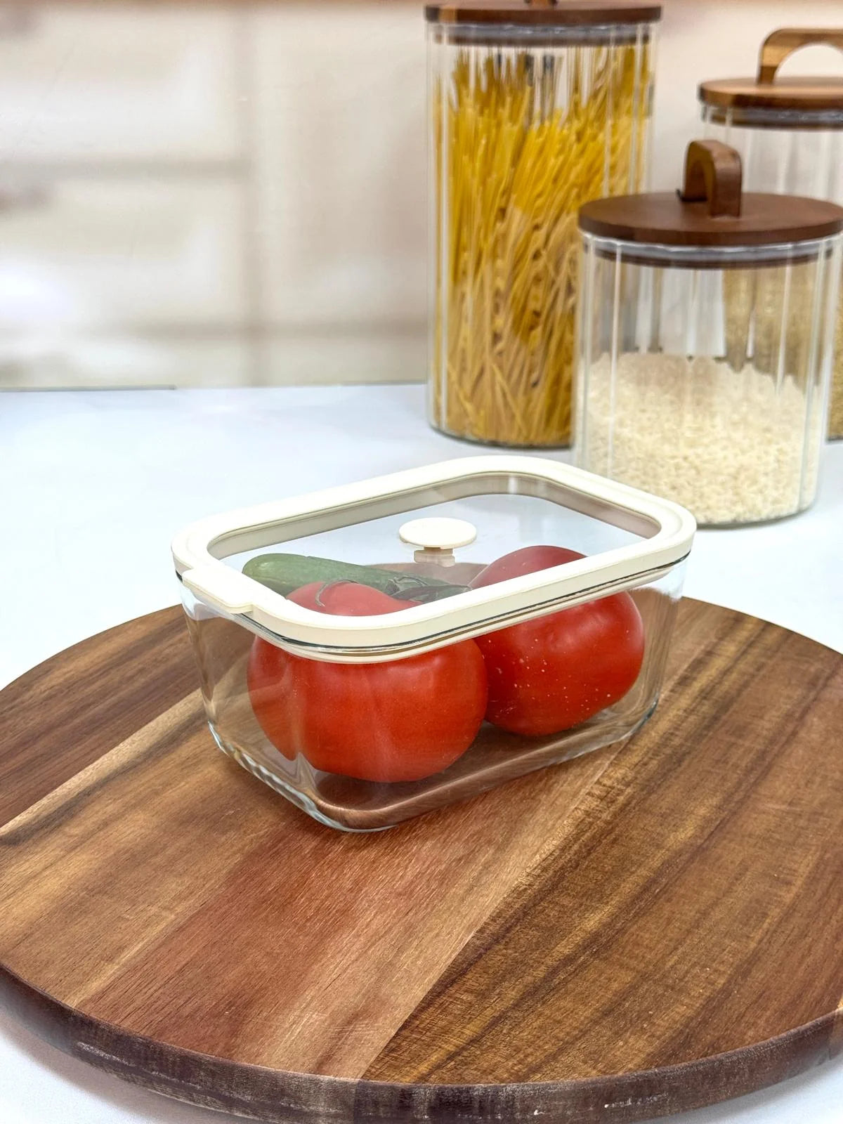 Hıelo 800 Ml Cam Saklama Kabı-Krem Şerit