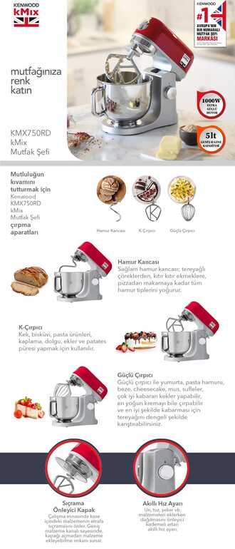 Kenwood kMix Mutfak Şefi 5 Lt KMX750RD + Airfryer XL Siyah HFP30.000BK Hediyeli
