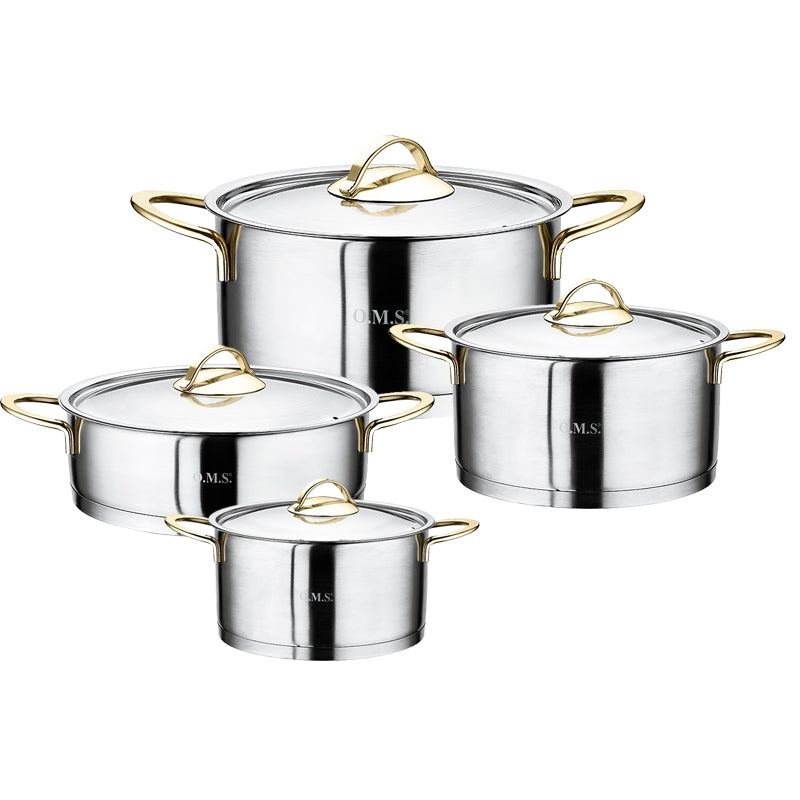 8 PARÇA GOLD KULPLU SİLİNDİR ÇELİK TENCERE SETİ