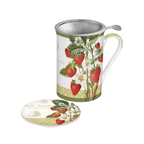 Jardin Botanique Strawberry Porselen Kupa 300 ml. Kapaklı ve Metal demlikli - Jardin Botanique Strawberry Porselen Kupa 300 ml. Kapaklı ve Metal demlikli