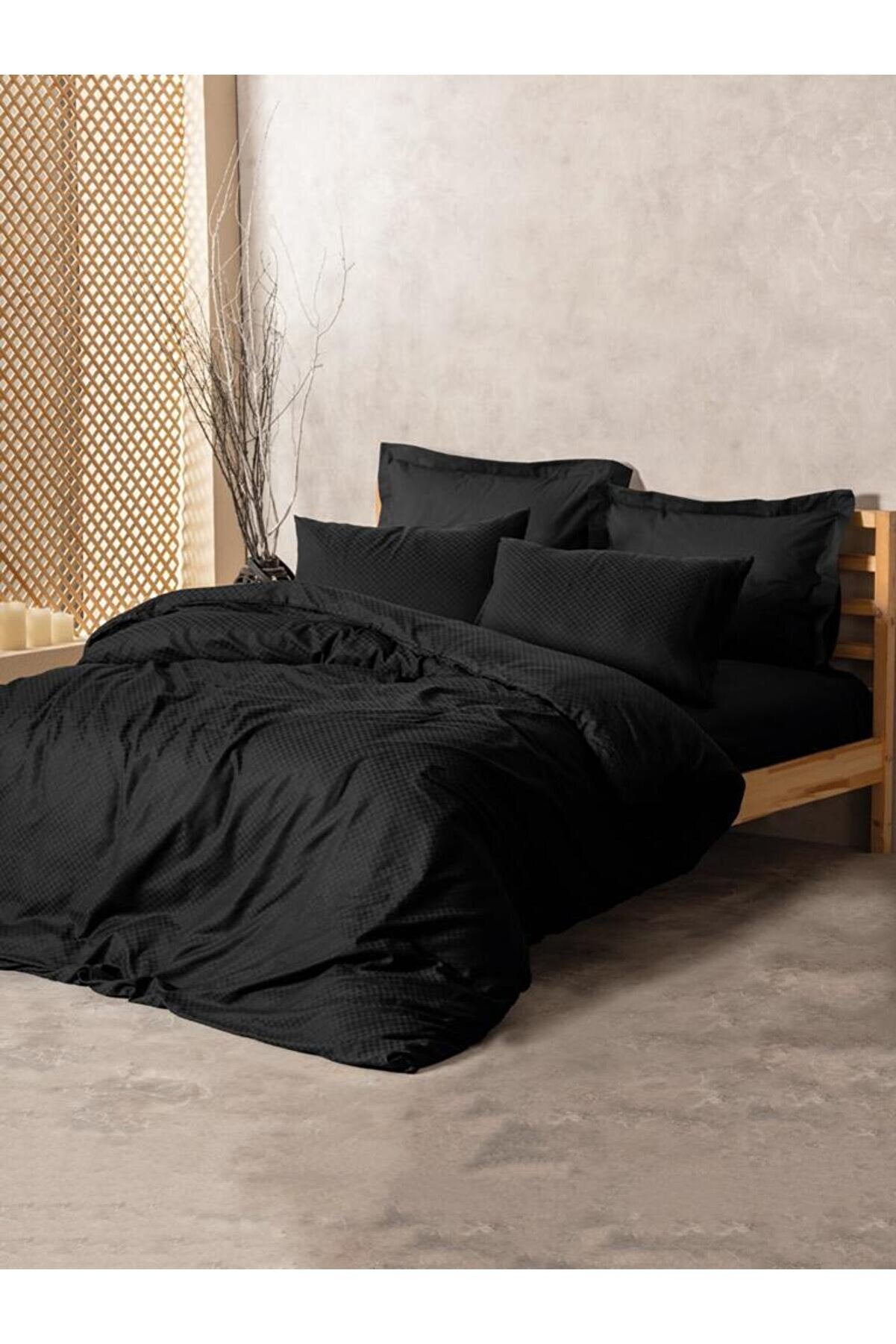 Plaid Ranforce Double Duvet Cover Set Black